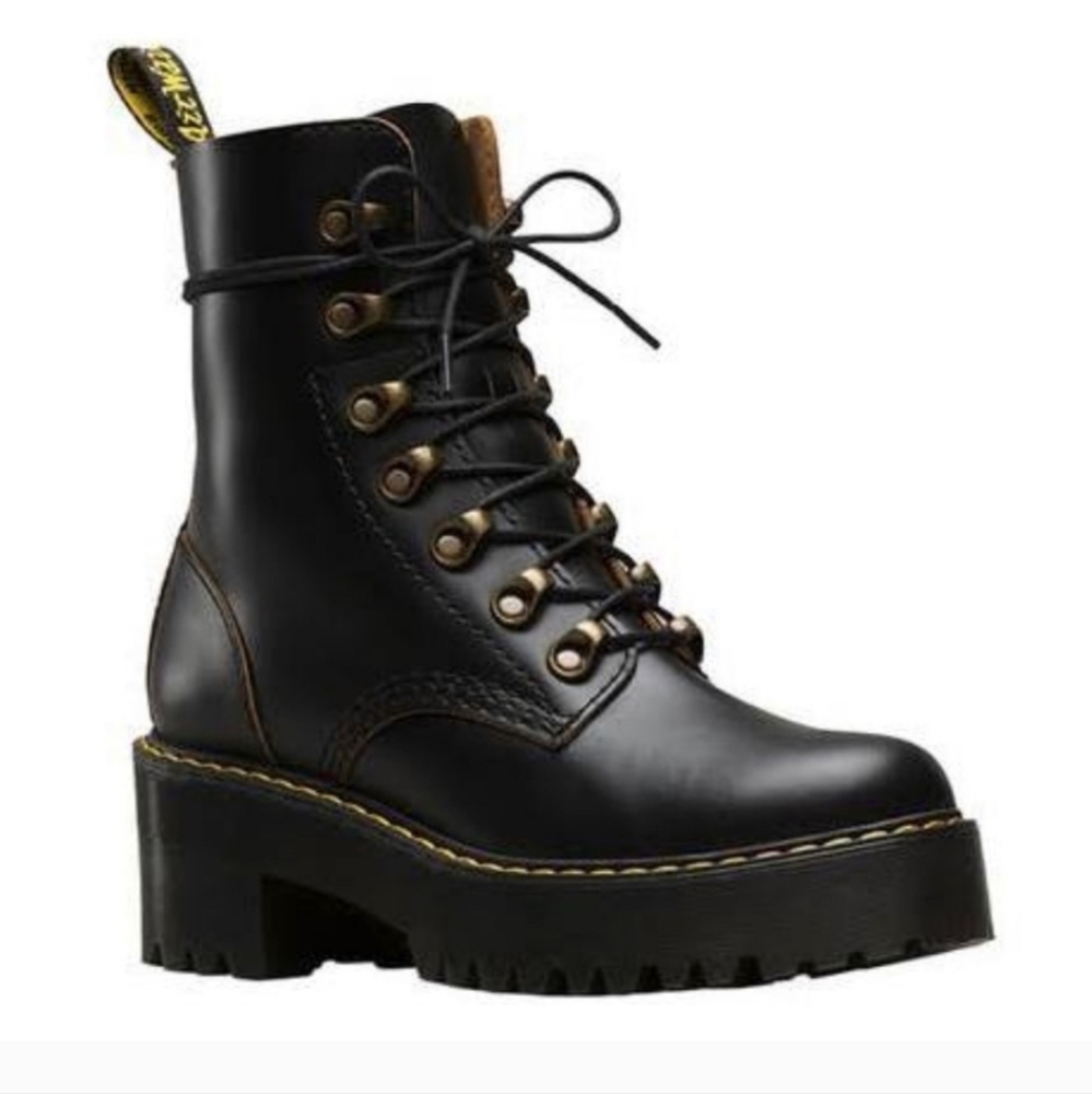 Dr. Martens Leona Vintage Smooth Black Leather Platform Boots